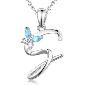 Letter silver - S Silver Butterfly Initial Elegant Necklace 18"